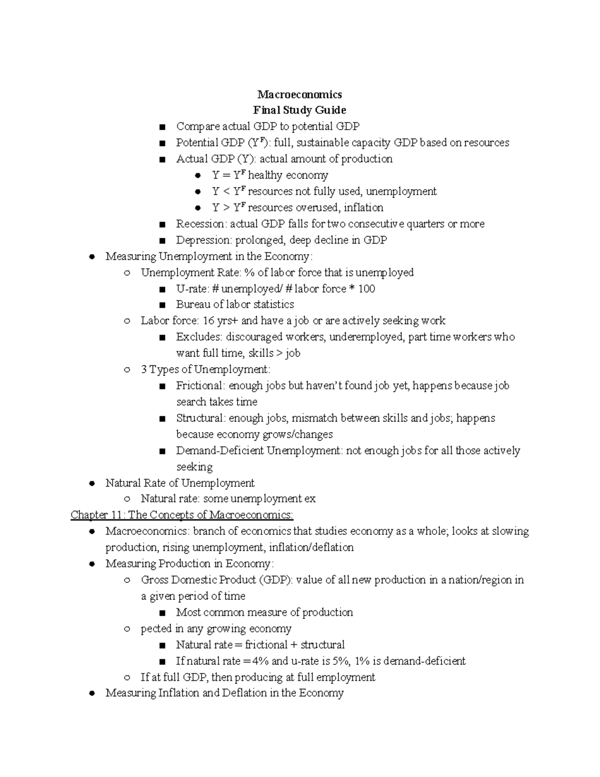 Macro Final Study Guide - Macroeconomics Final Study Guide Compare ...