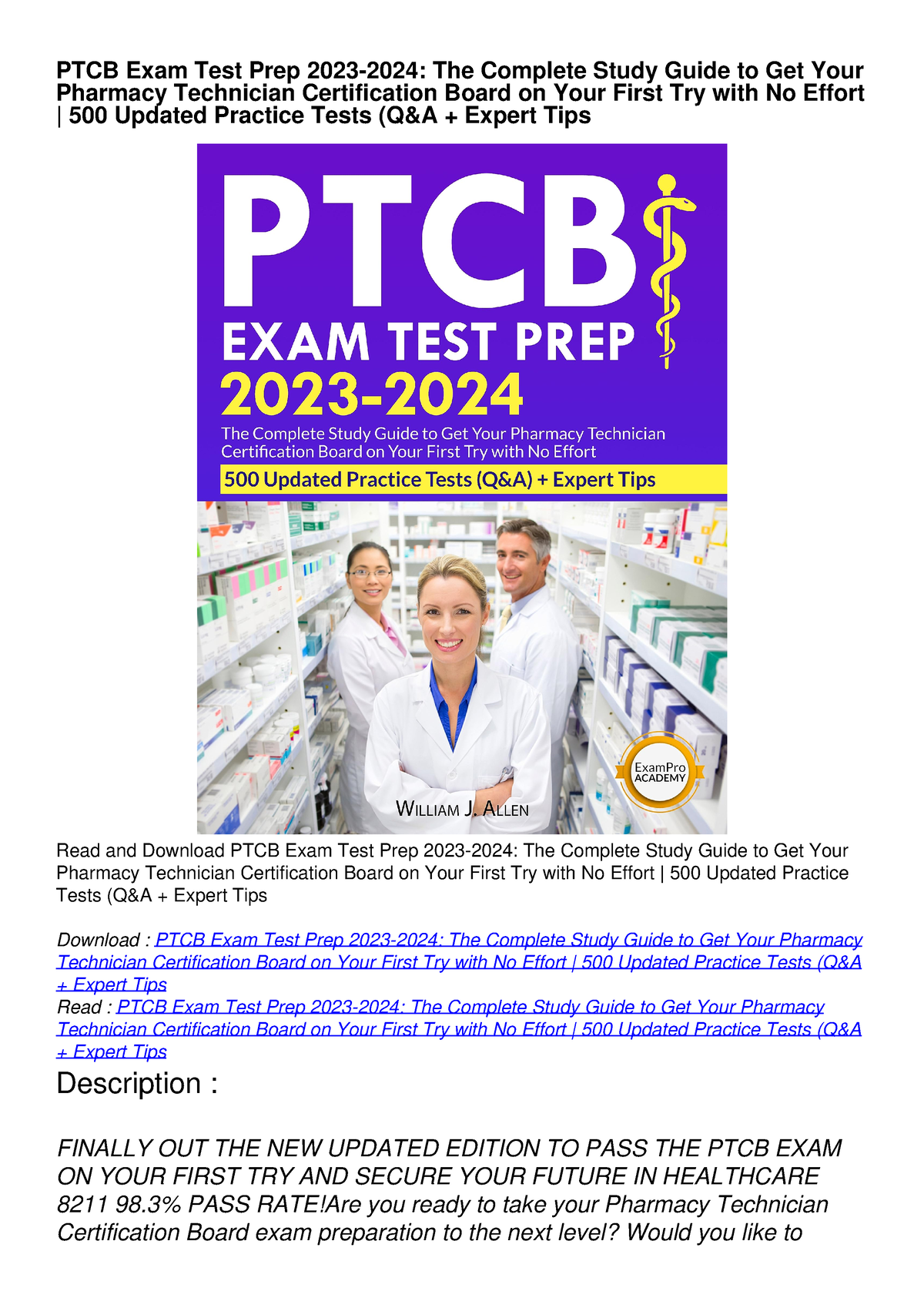 Download Book [PDF] PTCB Exam Test Prep 20232024 The Complete Study