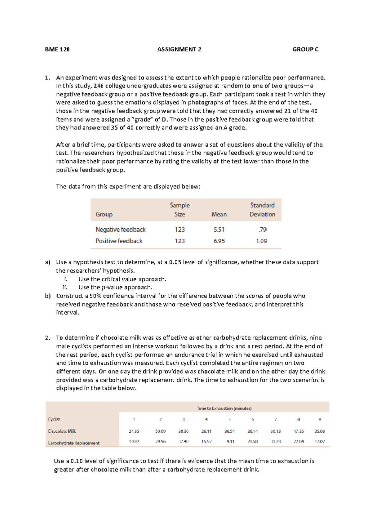 BME 120 Assignment 2 Group C - BME 120 ASSIGNMENT 2 GROUP C An ...