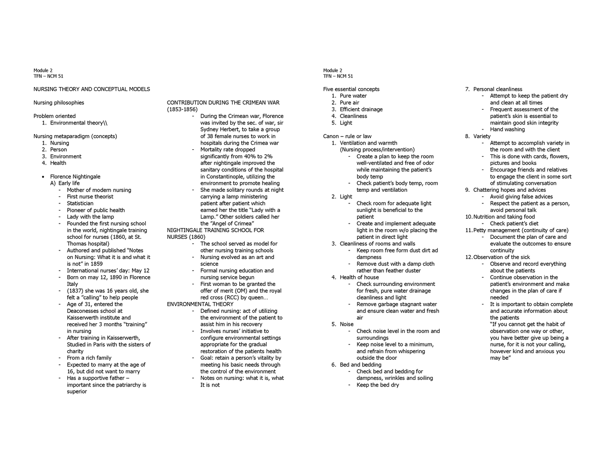 TFN 8-24-22 - Tfn - Module 2 TFN – NCM 51 NURSING THEORY AND CONCEPTUAL ...