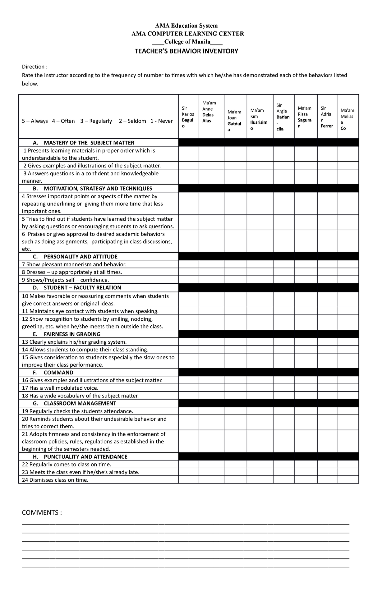 Teachers Behavior Inventory and technologu - AMA Education System AMA ...