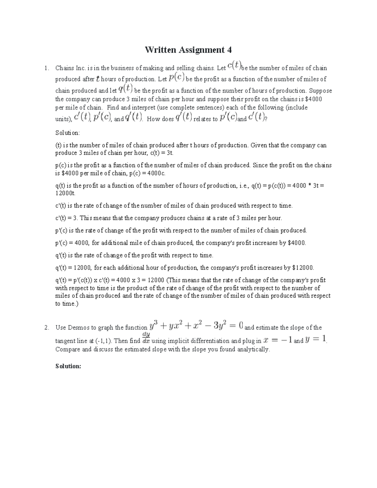 Assignment 4 - Chains Inc. is in the business of making and selling ...