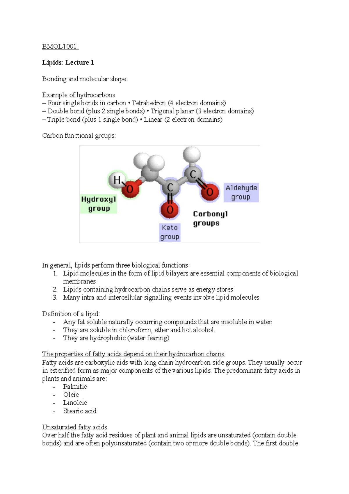 Biomolecules Notes Lectures BMOL1001 Lipids Lecture 1 Bonding and