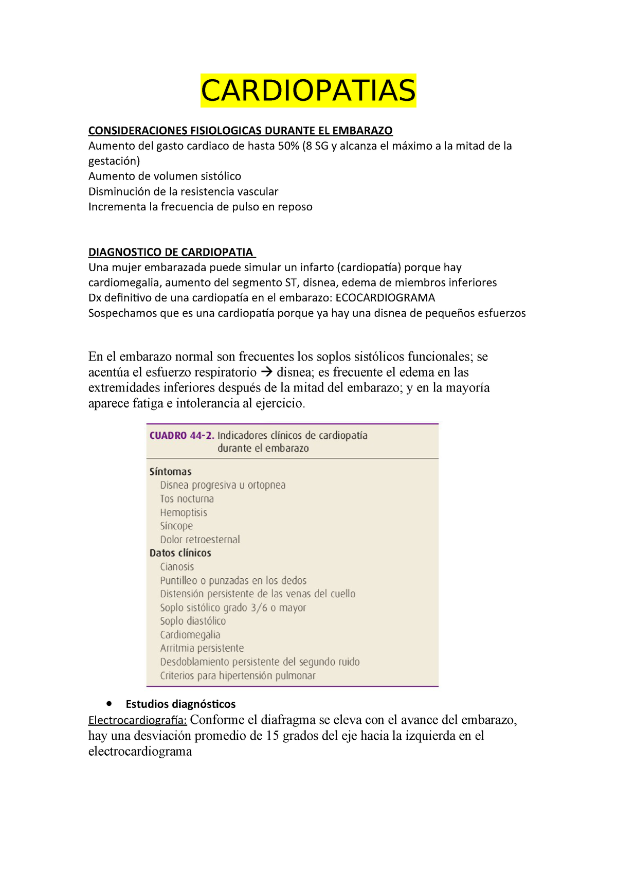 Cardiopatias Resumen Williams Obstetricia Studocu