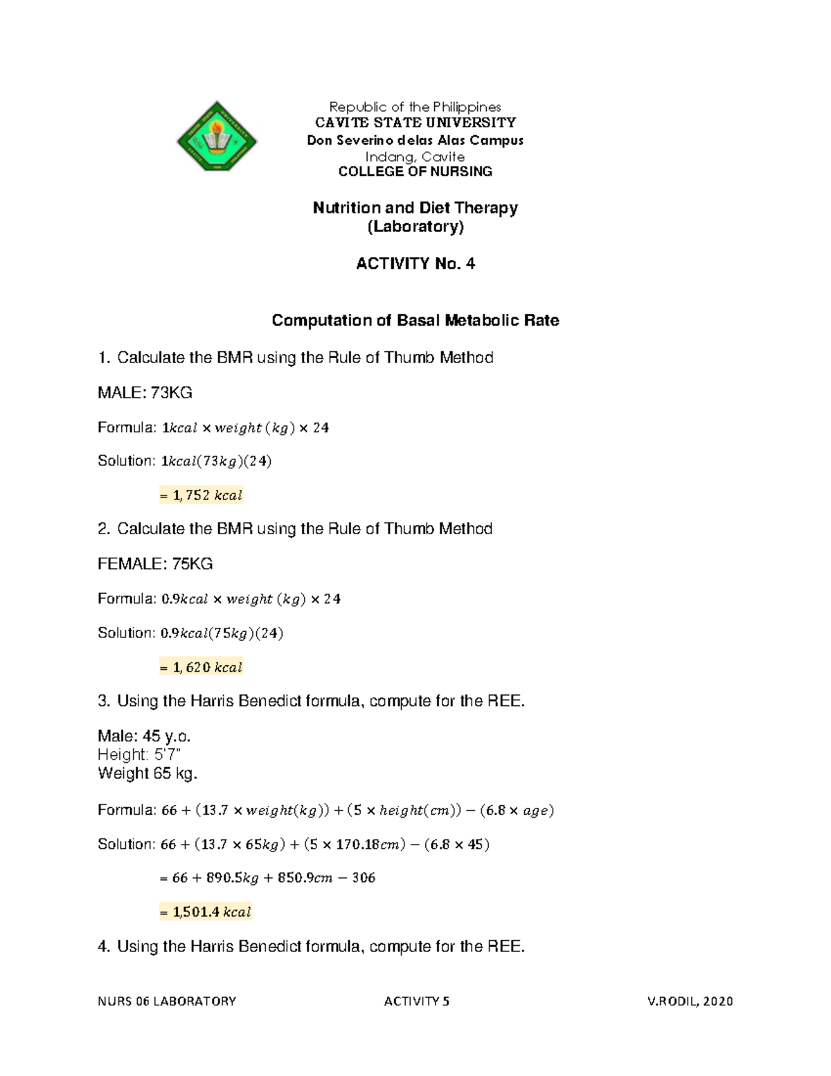 Asilo, Cheska LYKA C Basal metabolic rate computations Republic of