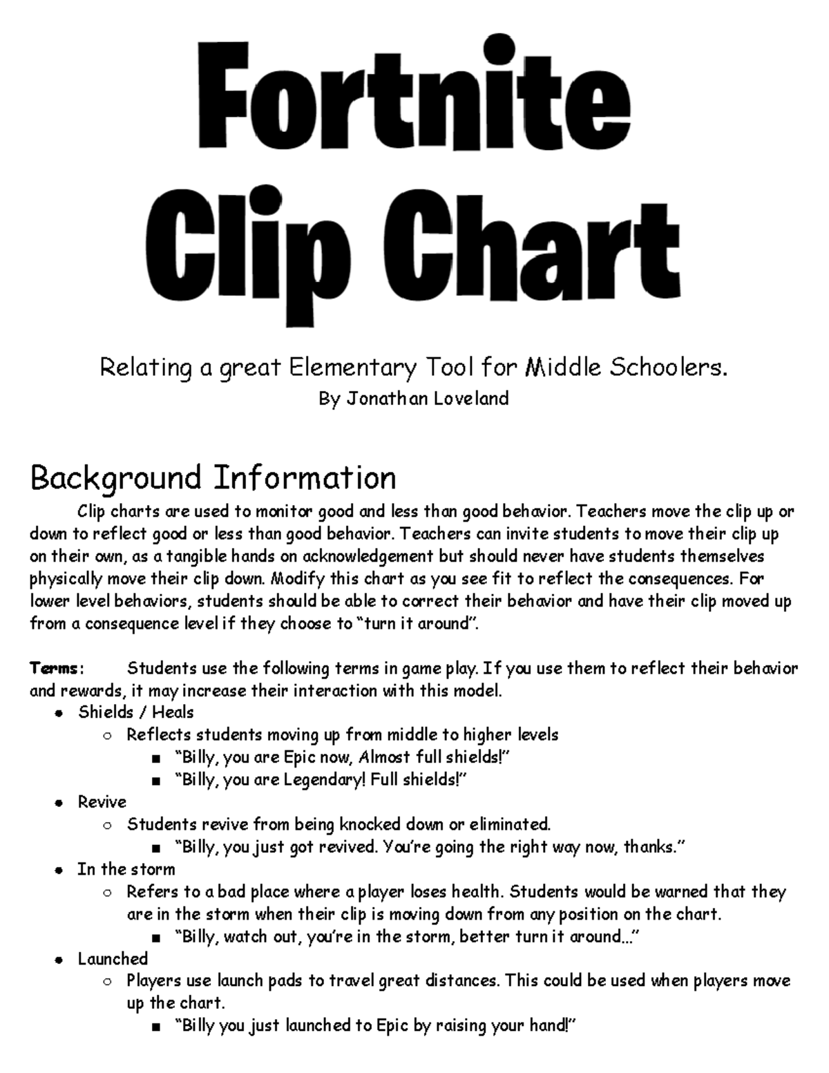 Fortnite Themed Clip Chart Google Docs Relating a great Elementary