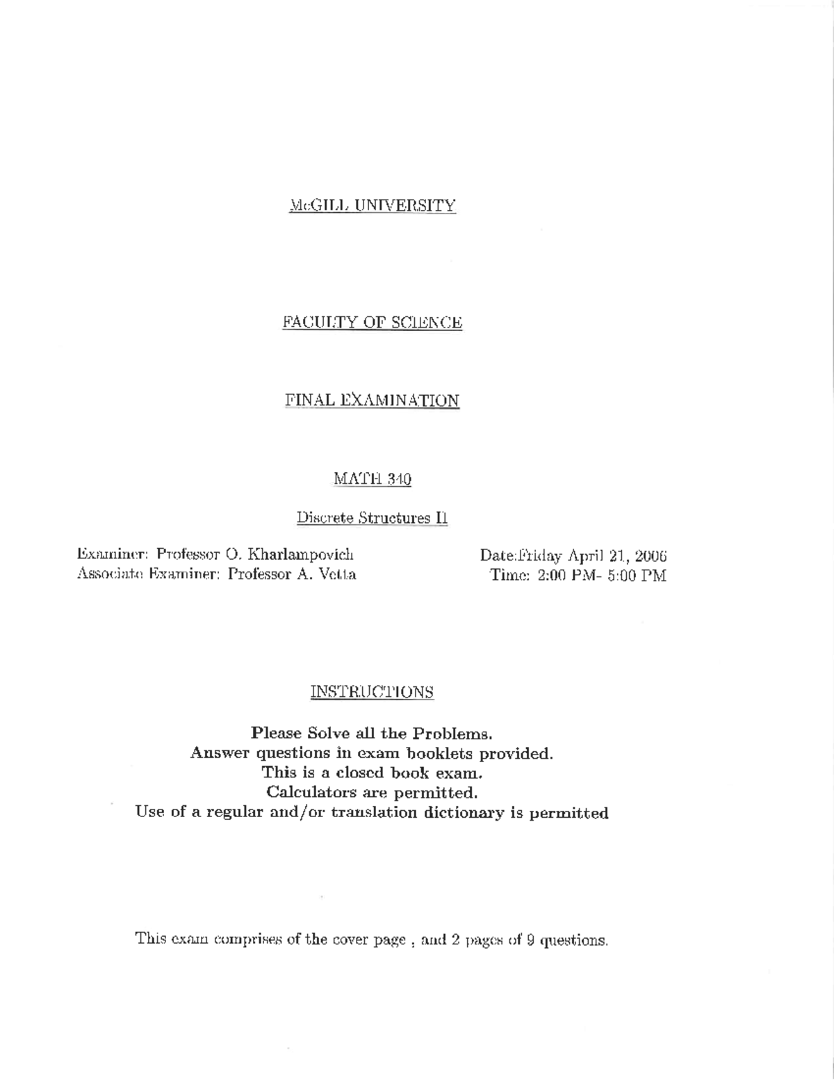 Exam 21 April 2006, questions - Math 340 - Studocu