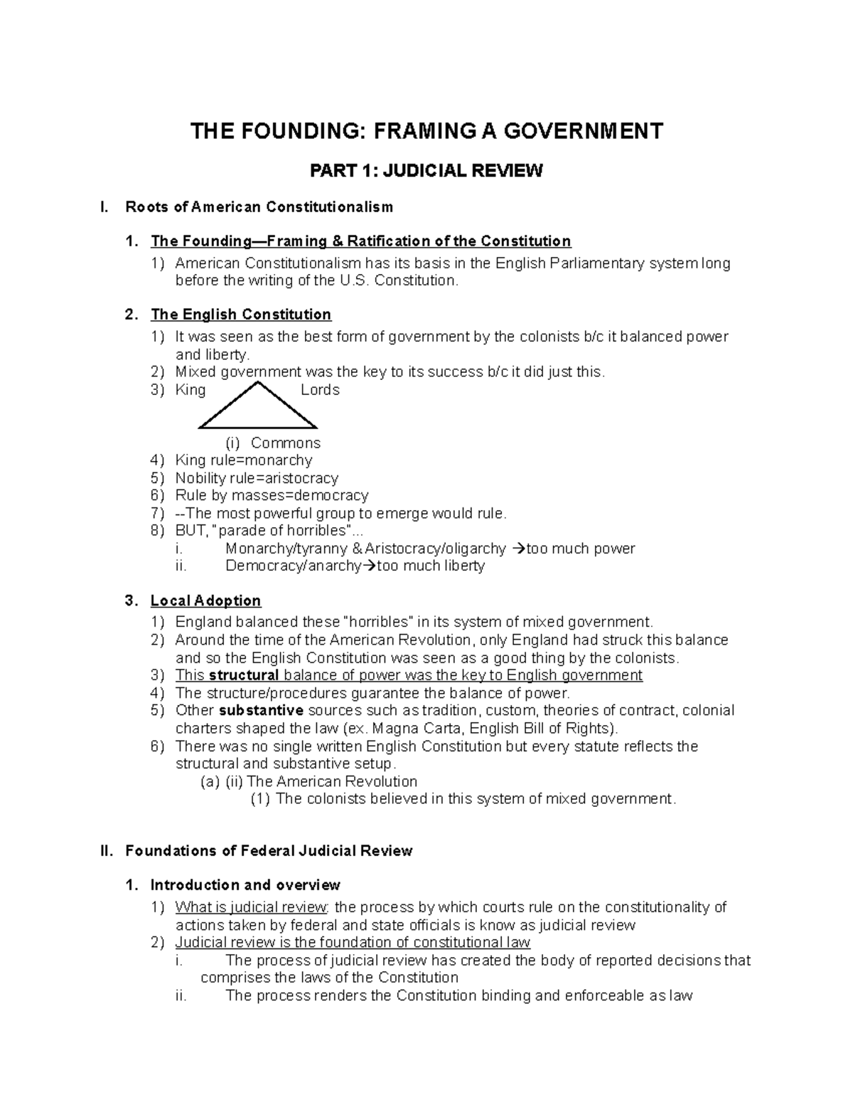 Constitutional Law Prof. Gregory 3 THE FOUNDING FRAMING A