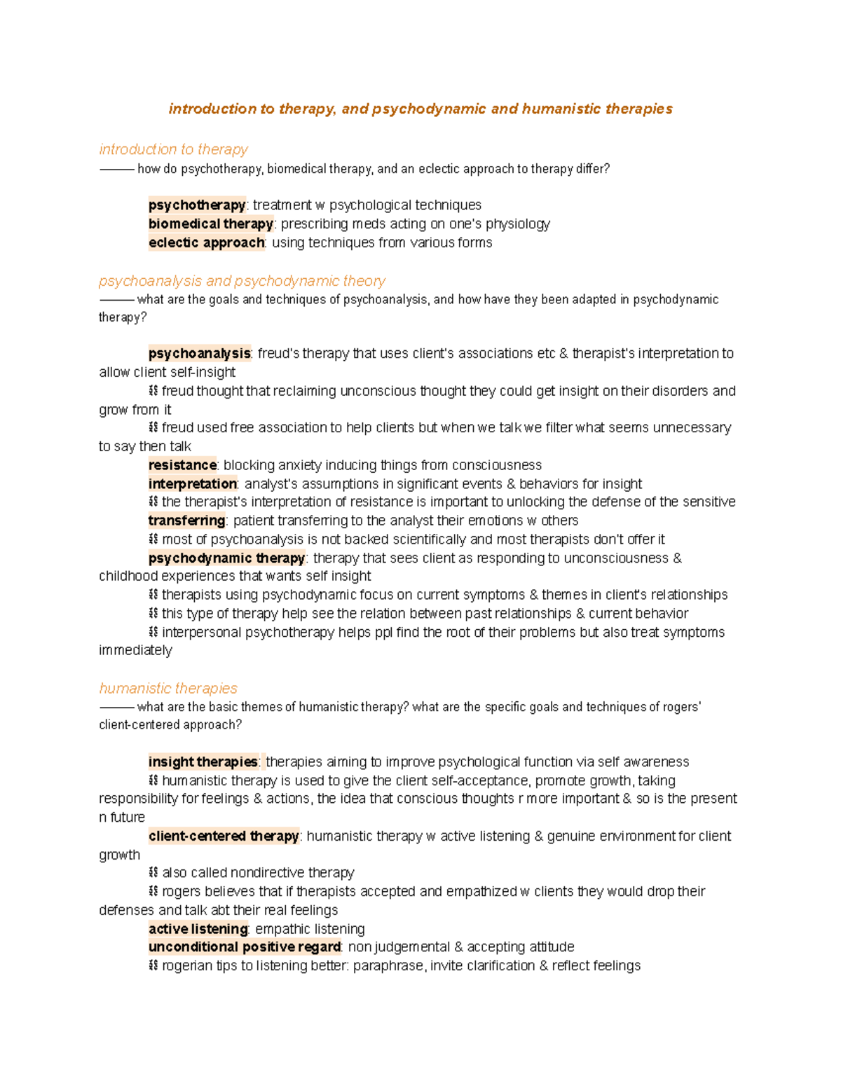 Intro to therapy theories notes introduction to therapy, and