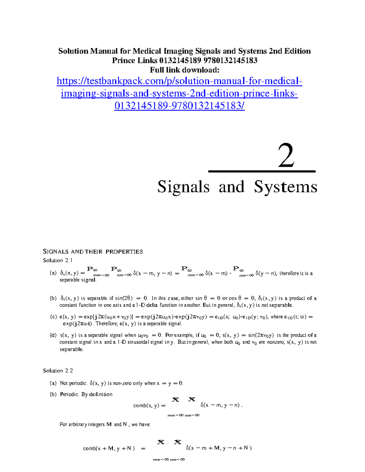 715482587 Download Solution Manual For Medical Imaging Signals And ...