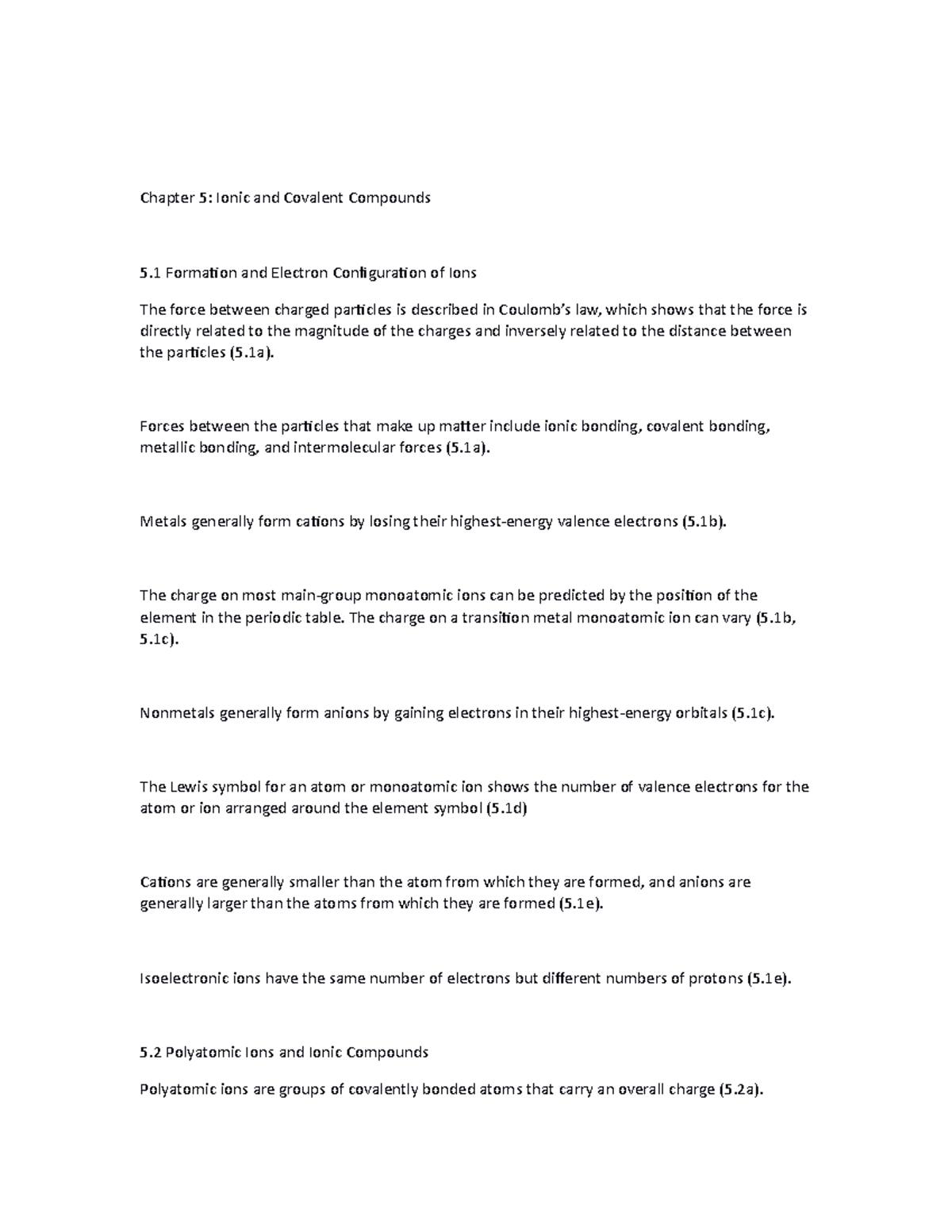 General Chemistry I notes - Chapter 5: Ionic and Covalent Compounds 5 ...