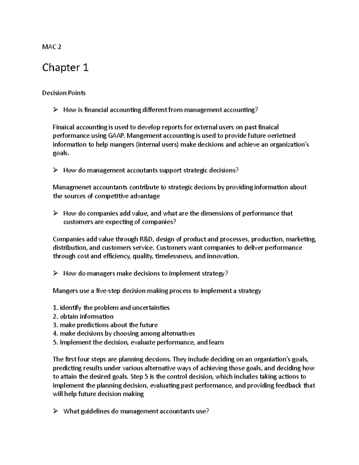 MAC 2 decision points - MAC 2 Chapter 1 Decision Points How is ...