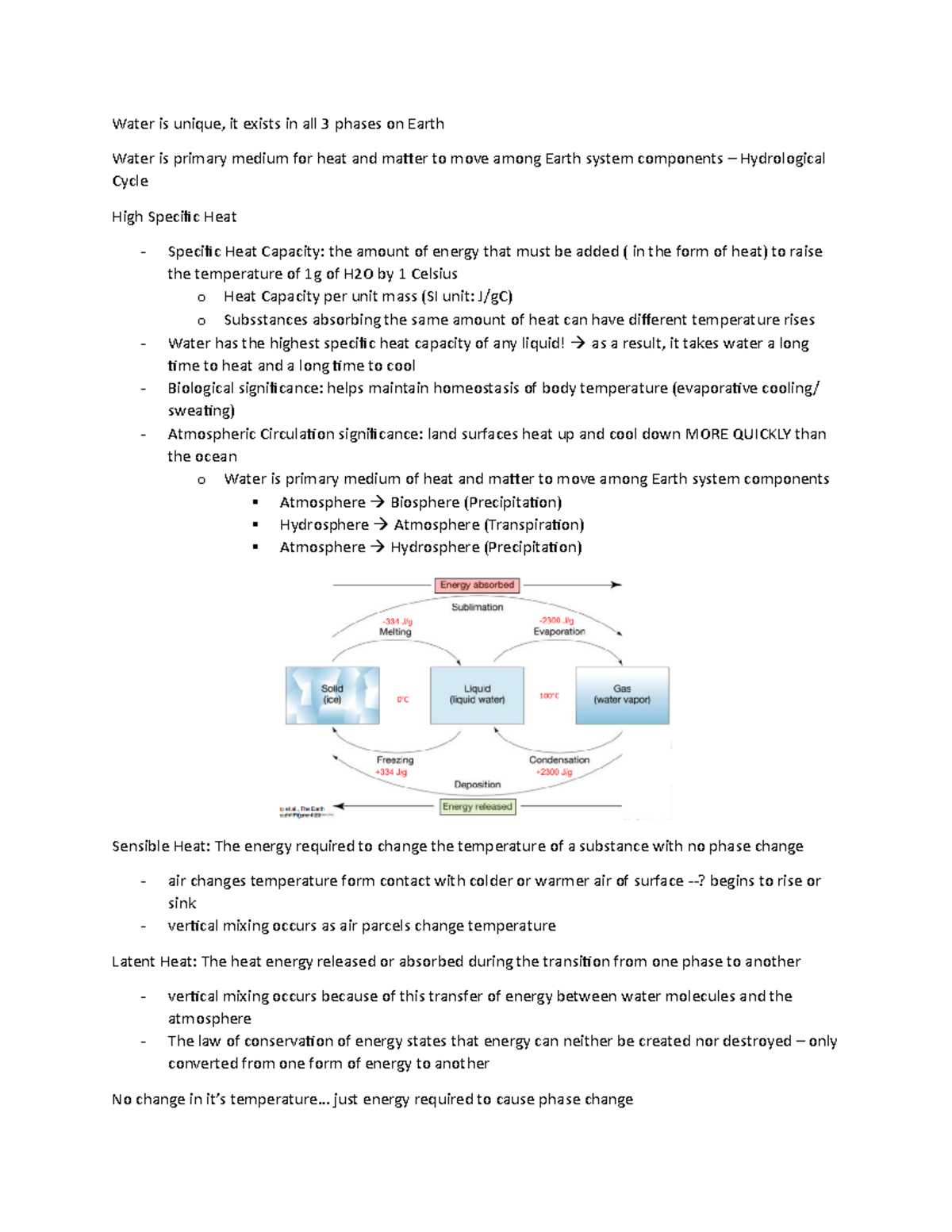 Lecture 8 - Hydrologic Cycle - Water is unique, it exists in all 3 ...