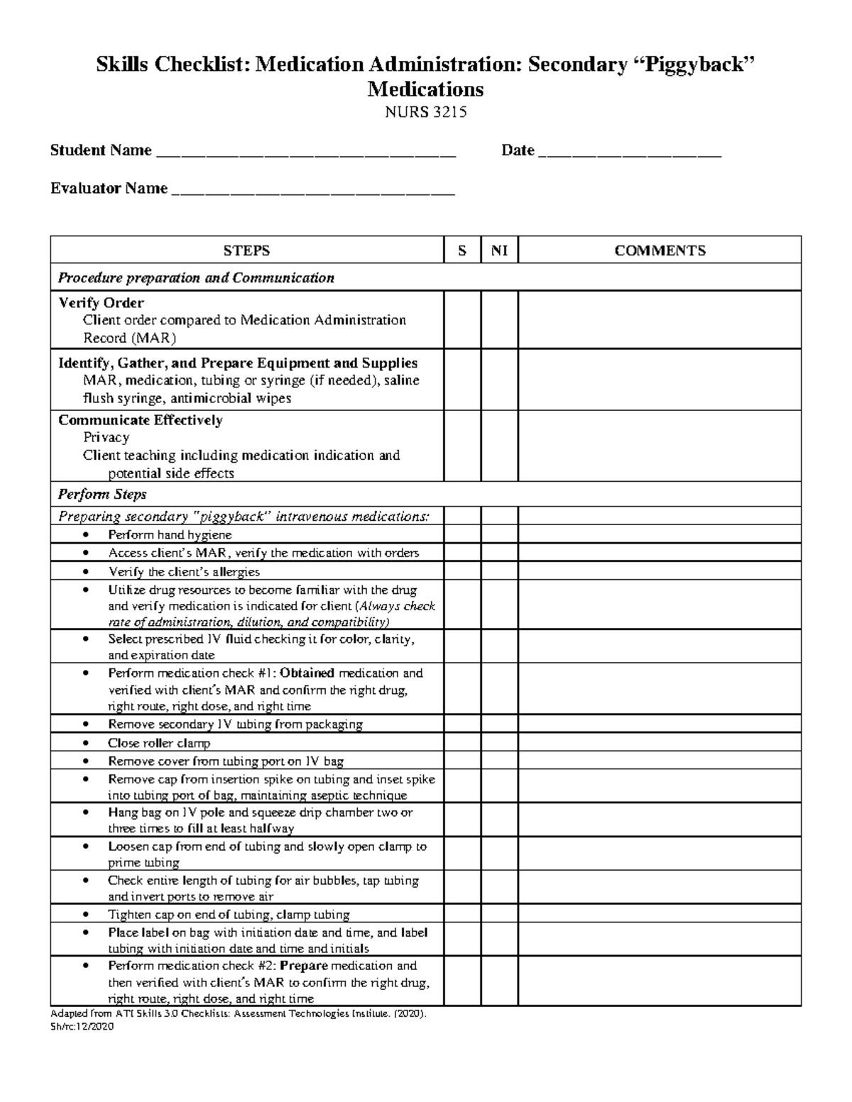 Skills+Checklist+-+Medication+Administration-Secondary+Piggyback ...