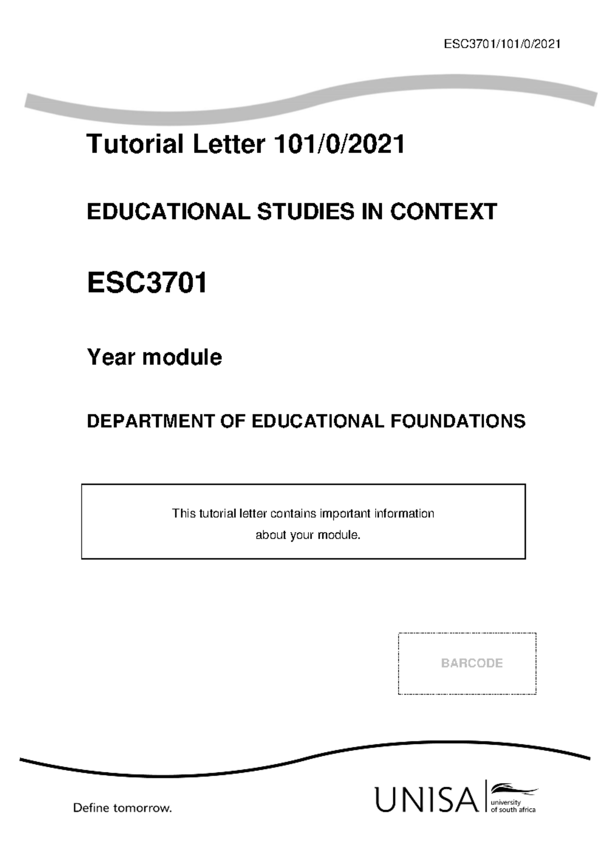 101 2021 0 b ESC3701 - Just notes - ESC3701/101/0/ 2021 Tutorial Letter ...