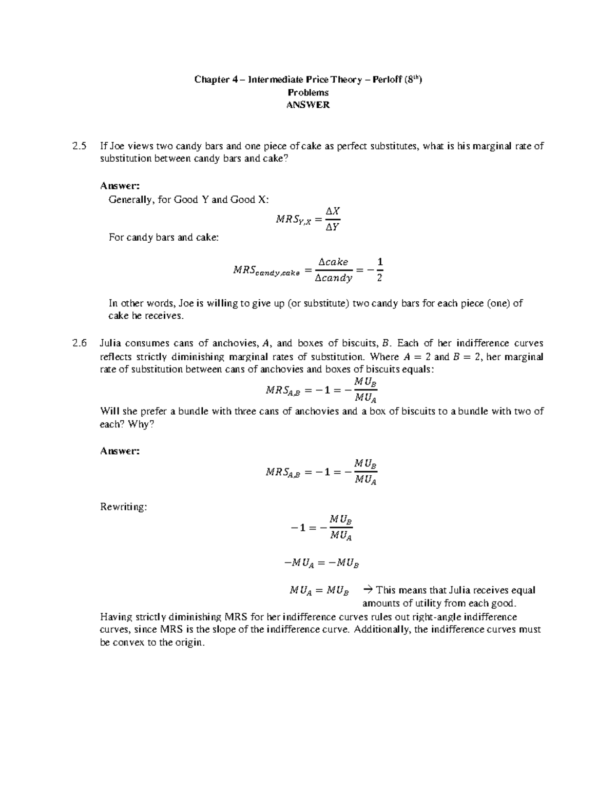 Chapter 4 Answer Problems Intermediate Price Theory - Chapter 4 ...