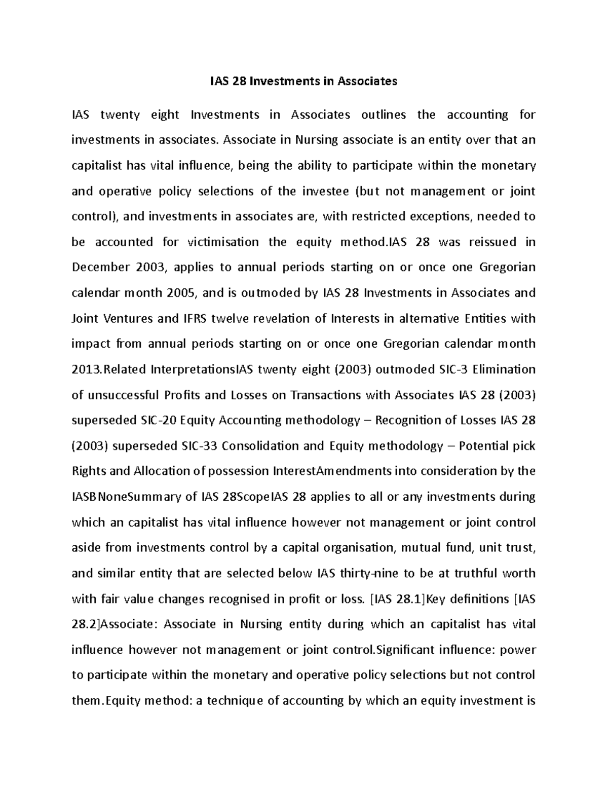 IAS 28 Investments in Associates IAS 28 Investments in Associates IAS