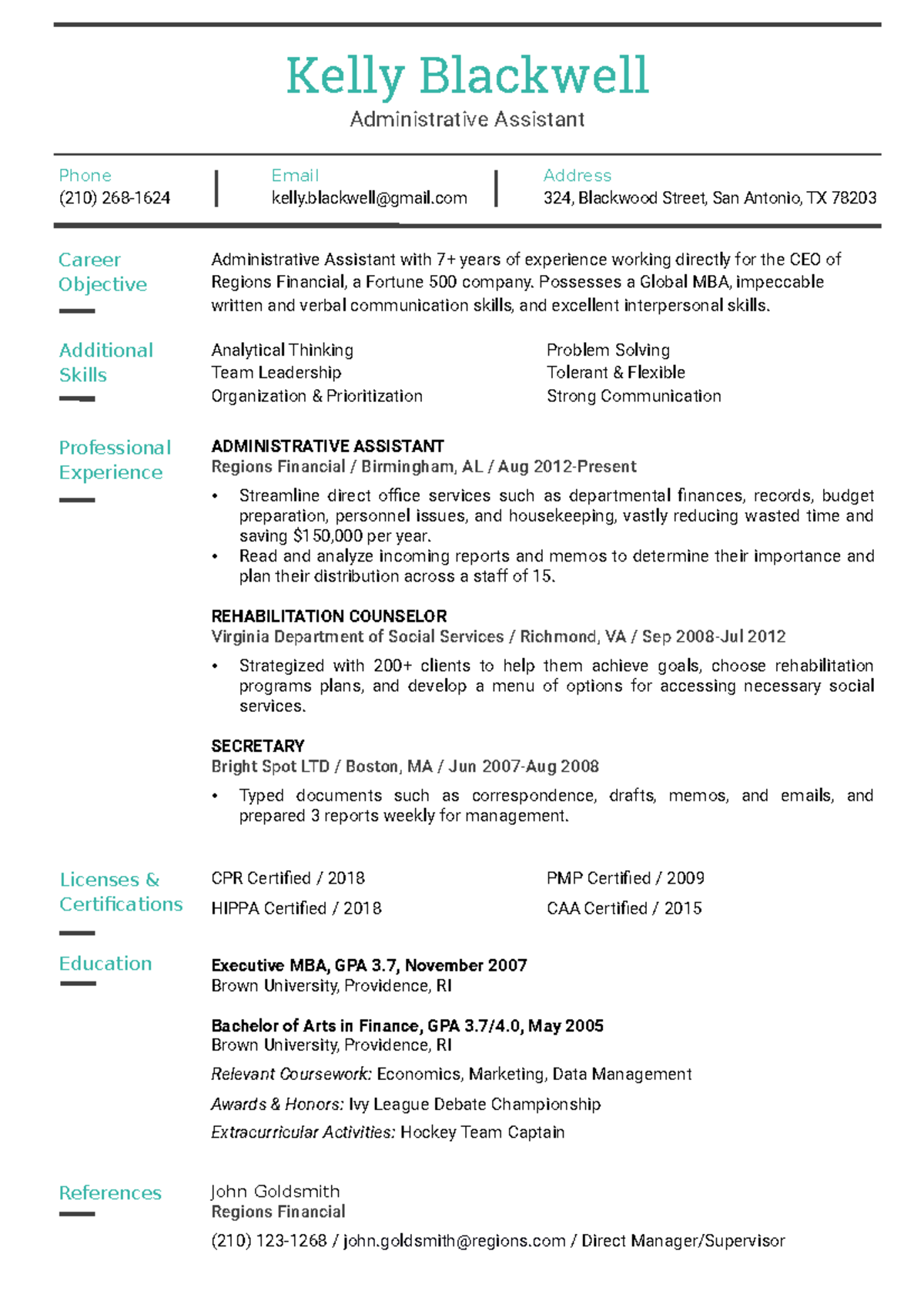 Hybrid Resume Template Aquamarine - Licenses & Certifications CPR ...