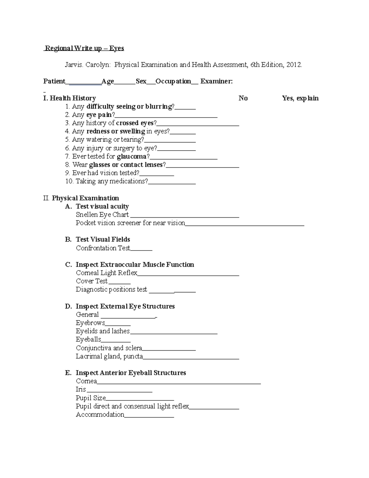 Regional Write up form for eyes nur 245 2022 Regional Write up Eyes