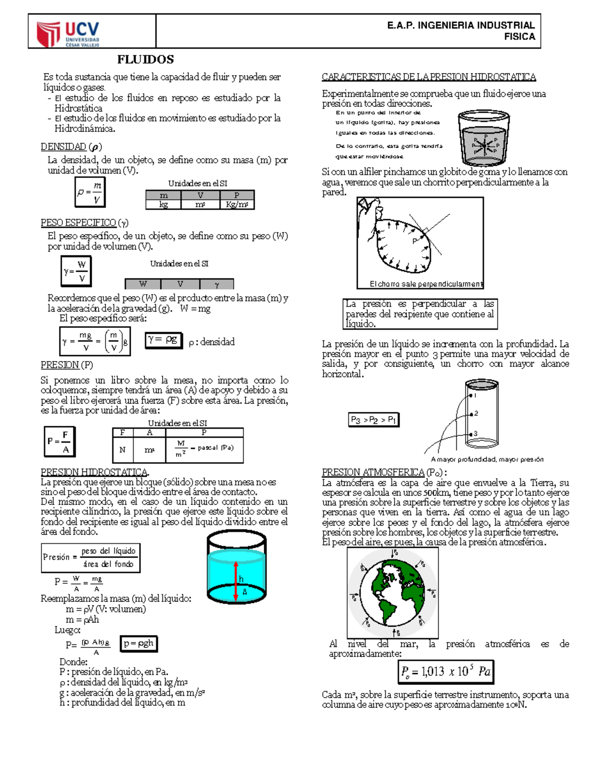 6. Hidrostática - Fisica - E.A. INGENIERIA INDUSTRIAL FISICA FLUIDOS Es ...