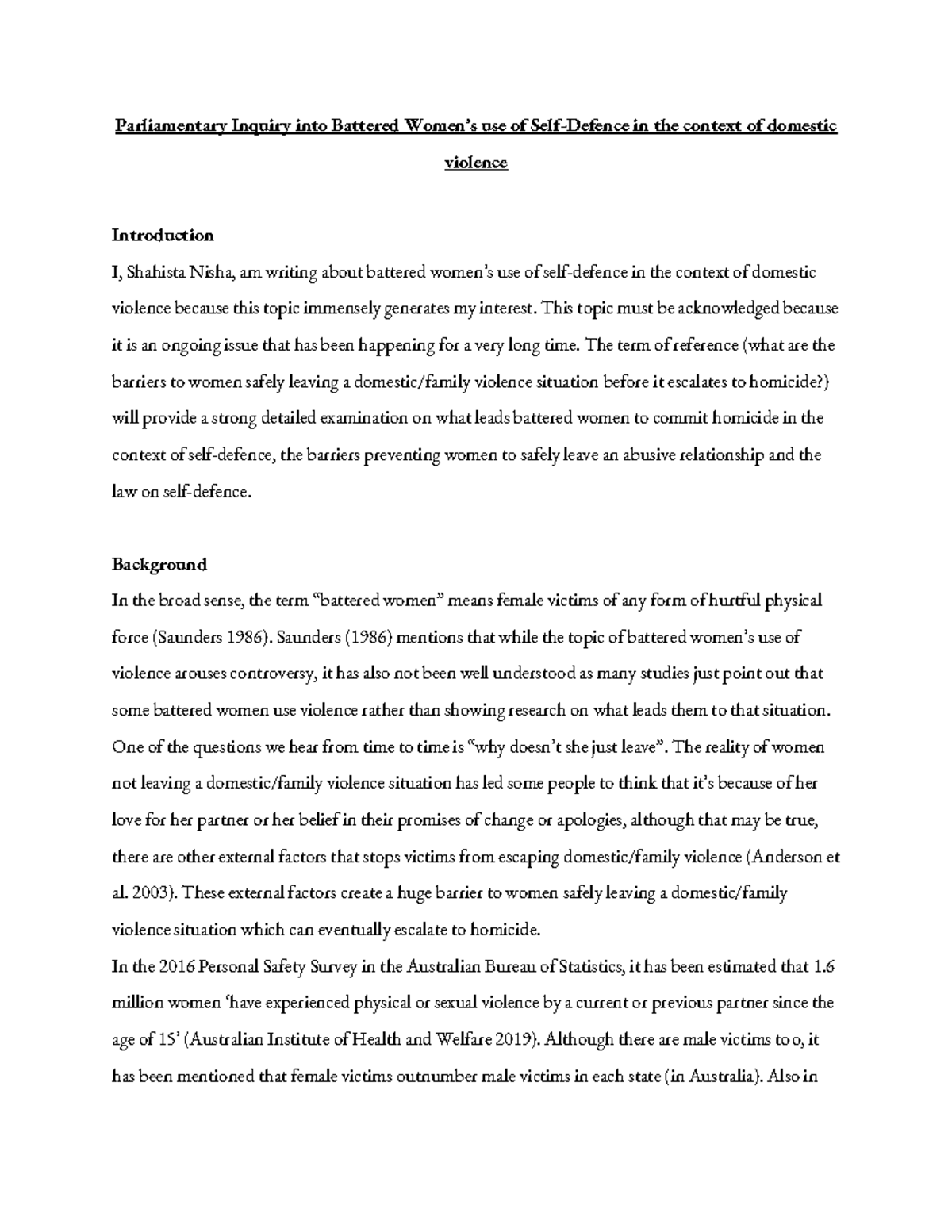 Parliamentary Inquiry Submission - Parliamentary Inquiry into Battered ...