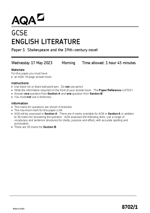 English language paper 1 Example answers - GCSE English Language Model ...