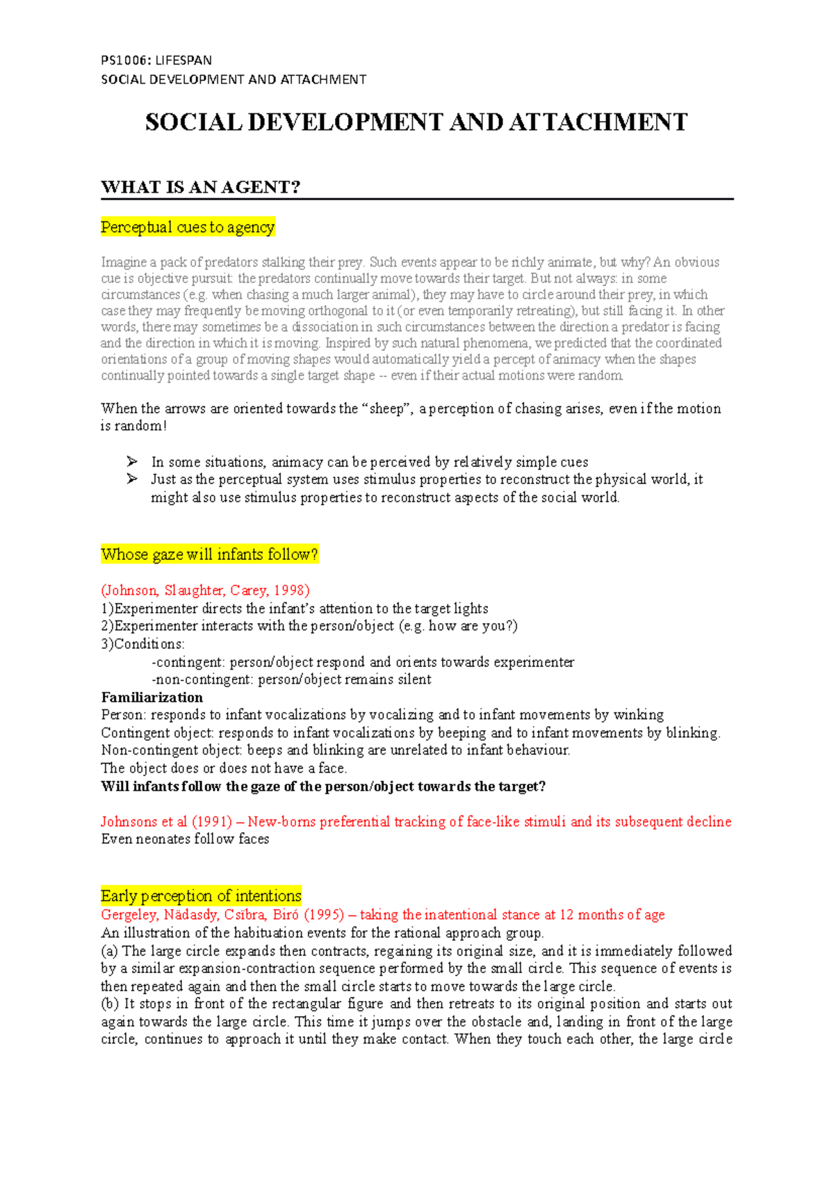 Social Development and Attachment - PS1006: LIFESPAN SOCIAL DEVELOPMENT ...