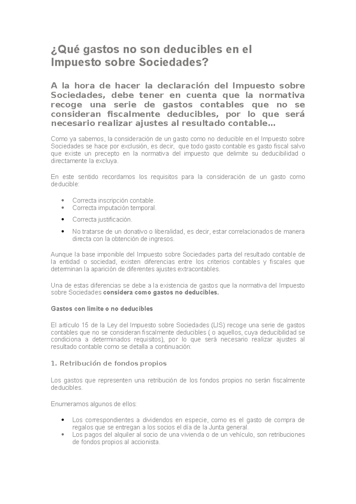 Gastos no deducibles en el impuesto de sociedades - ¿Qué gastos no son ...