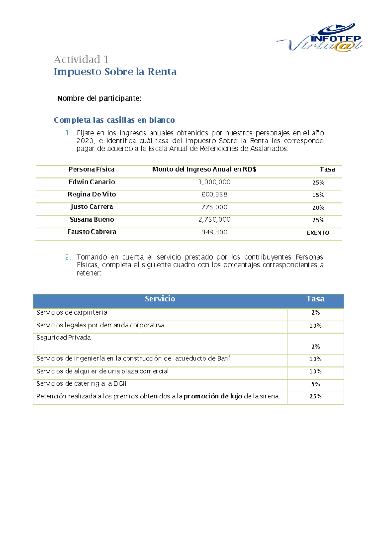 Impuesto Sobre LA Renta modulo VII Unidad - Actividad 1 Impuesto Sobre ...