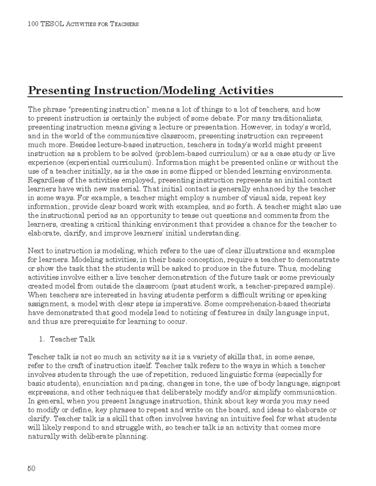 Presenting Activities - 100 TESOL A cTiviTiES fOr TEAchErS 50 ...