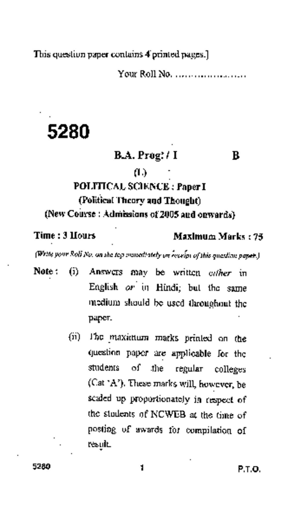 BA PROG I L Political Science Paper I - Political Science And ...