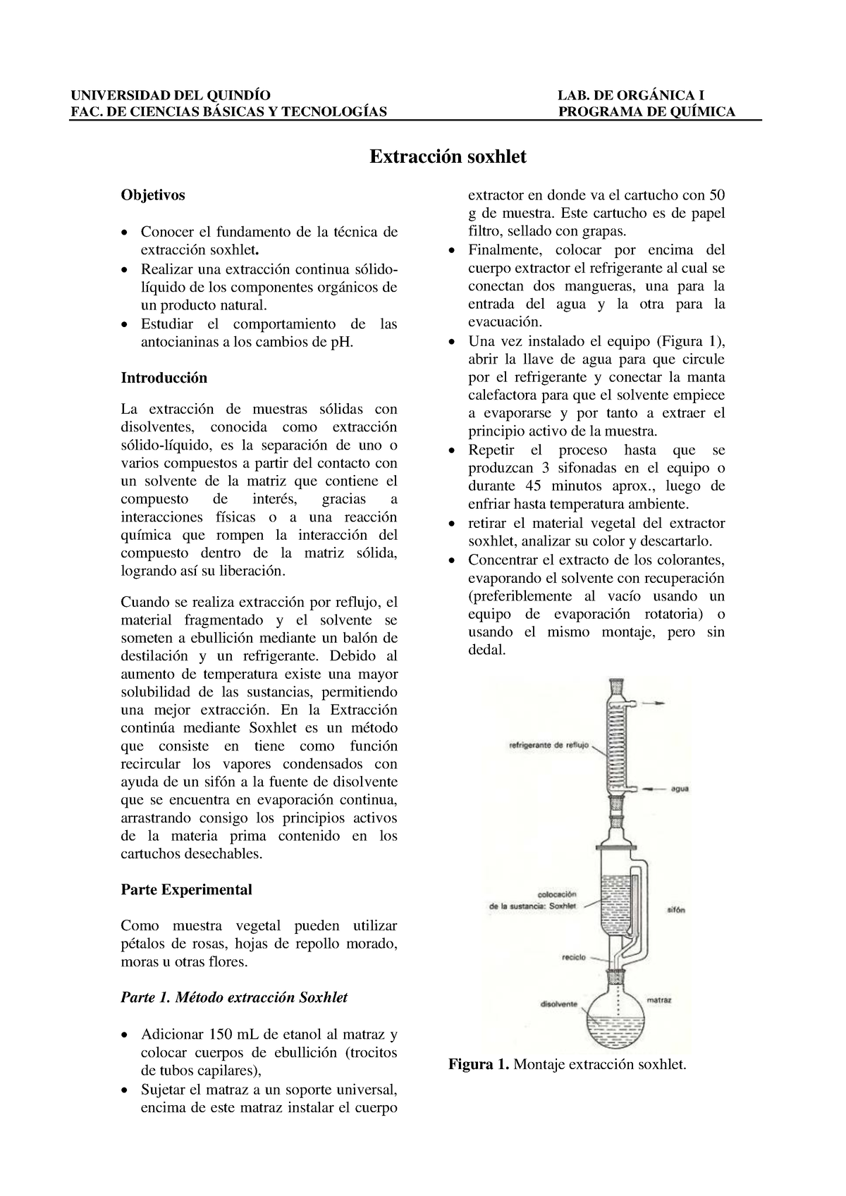 Práctica 5 Extracción Soxhlet UNIVERSIDAD DEL QUINDÍO LAB DE