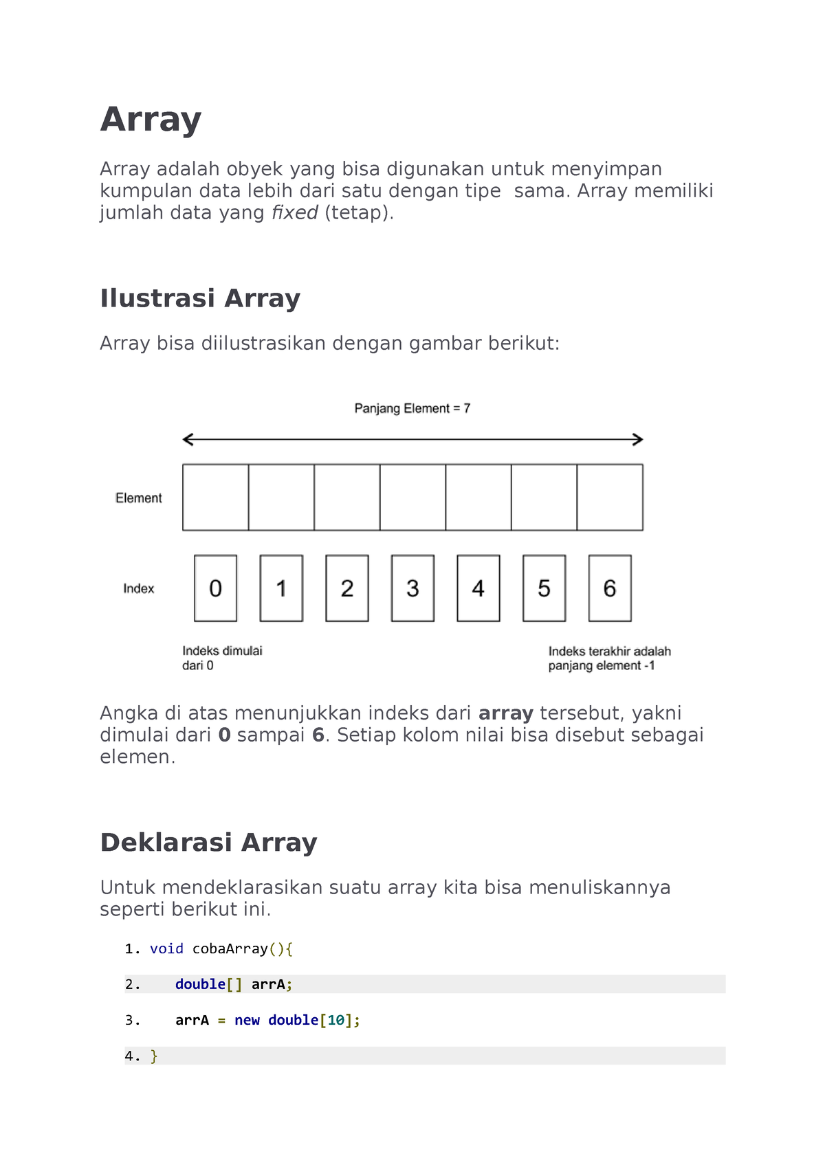 Array Tugas Array Array Adalah Obyek Yang Bisa Digunakan Untuk Menyimpan Kumpulan Data Lebih 0672