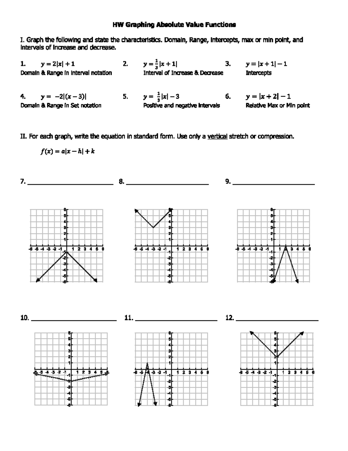 Graphing+worksheet Djajndfnajka HW Graphing Absolute Value