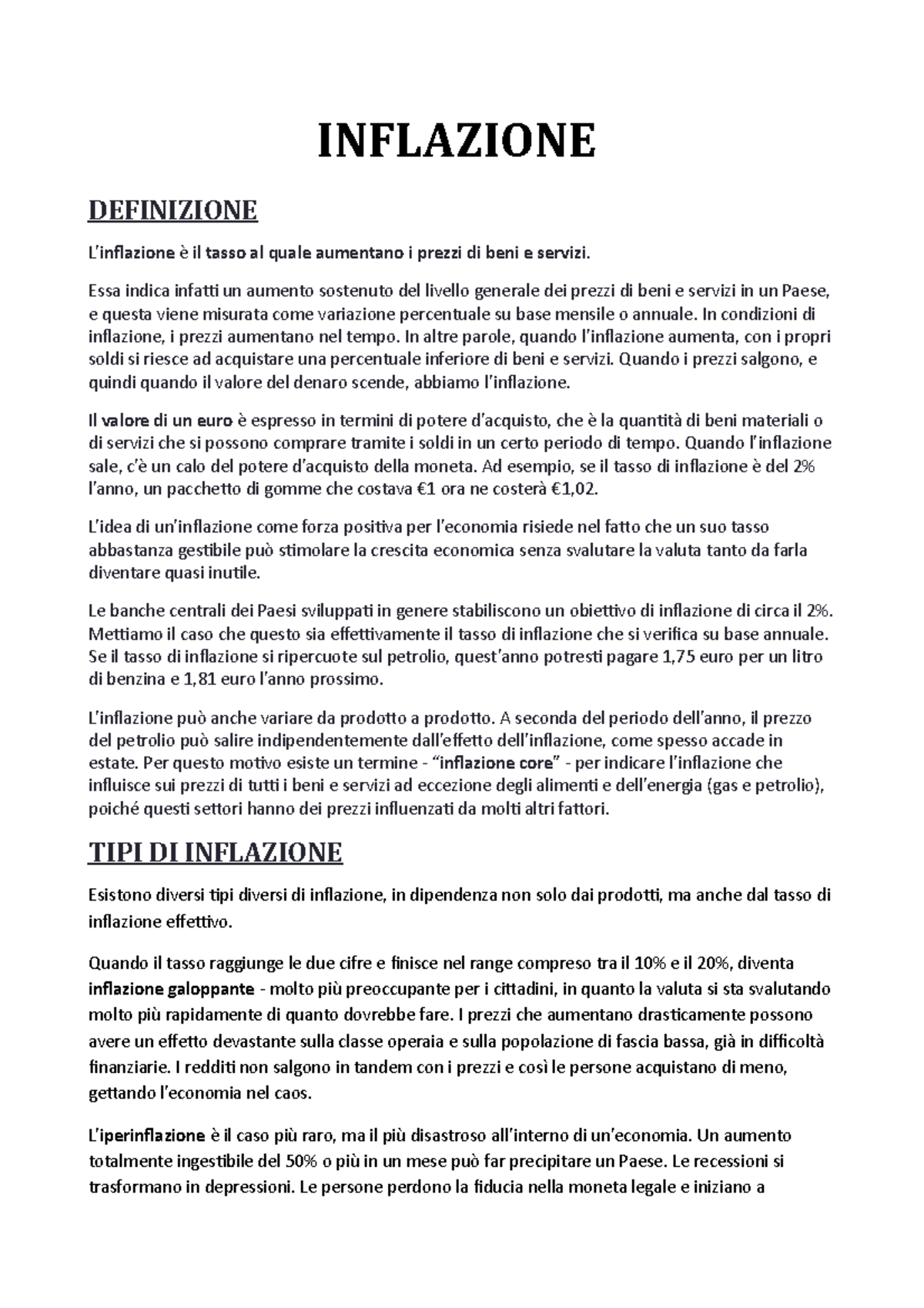 Inflazione - INFLAZIONE DEFINIZIONE L’ Inflazione è Il Tasso Al Quale ...