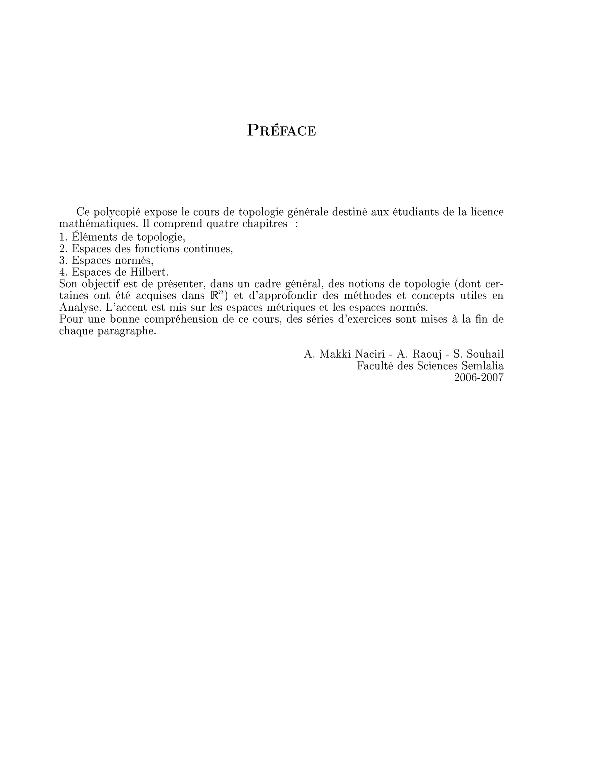 Topologie S5 SMA Espace Universitéi - Préface Ce Polycopié Expose Le ...