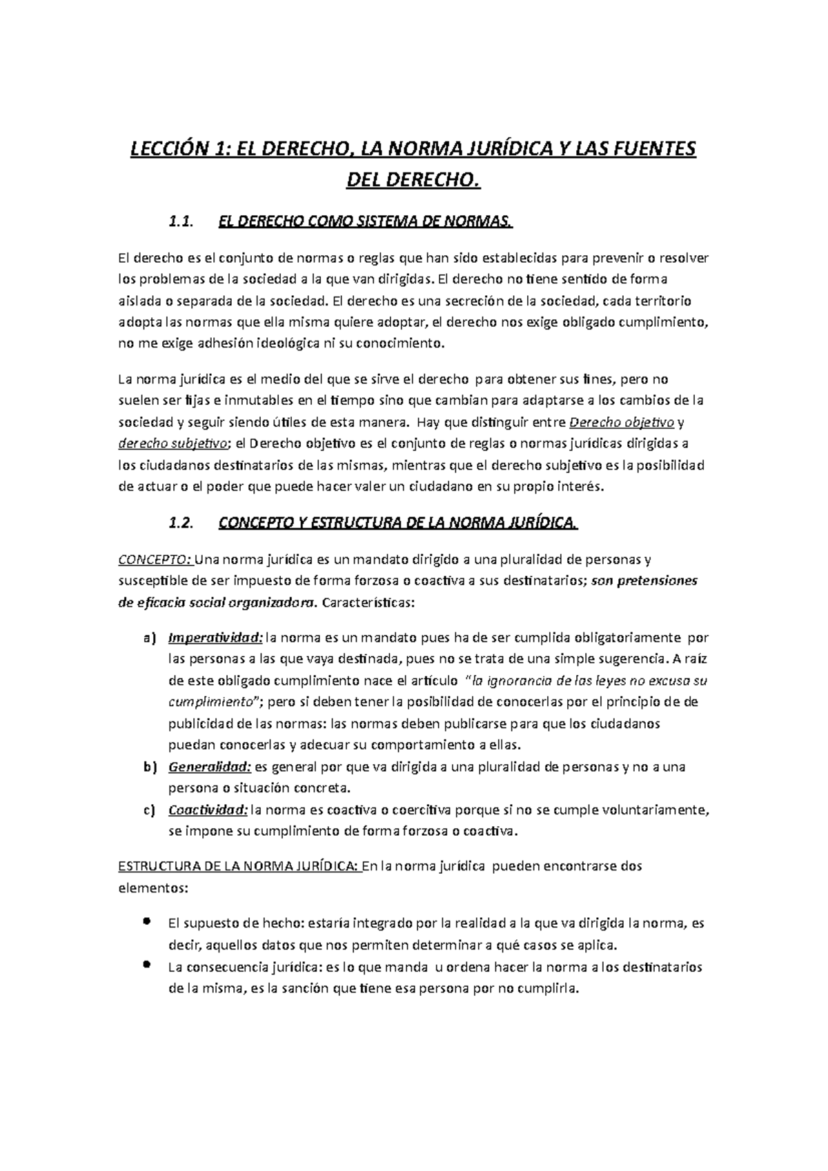 Lección 1.- El Derecho, Las Normas Jurídicas Y Las Fuentes Del Derecho ...