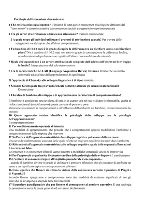 Set Risposte Psicologia Dell Educazione Set Domande PSICOLOGIA DELL EDUCAZIONE PERCORSO