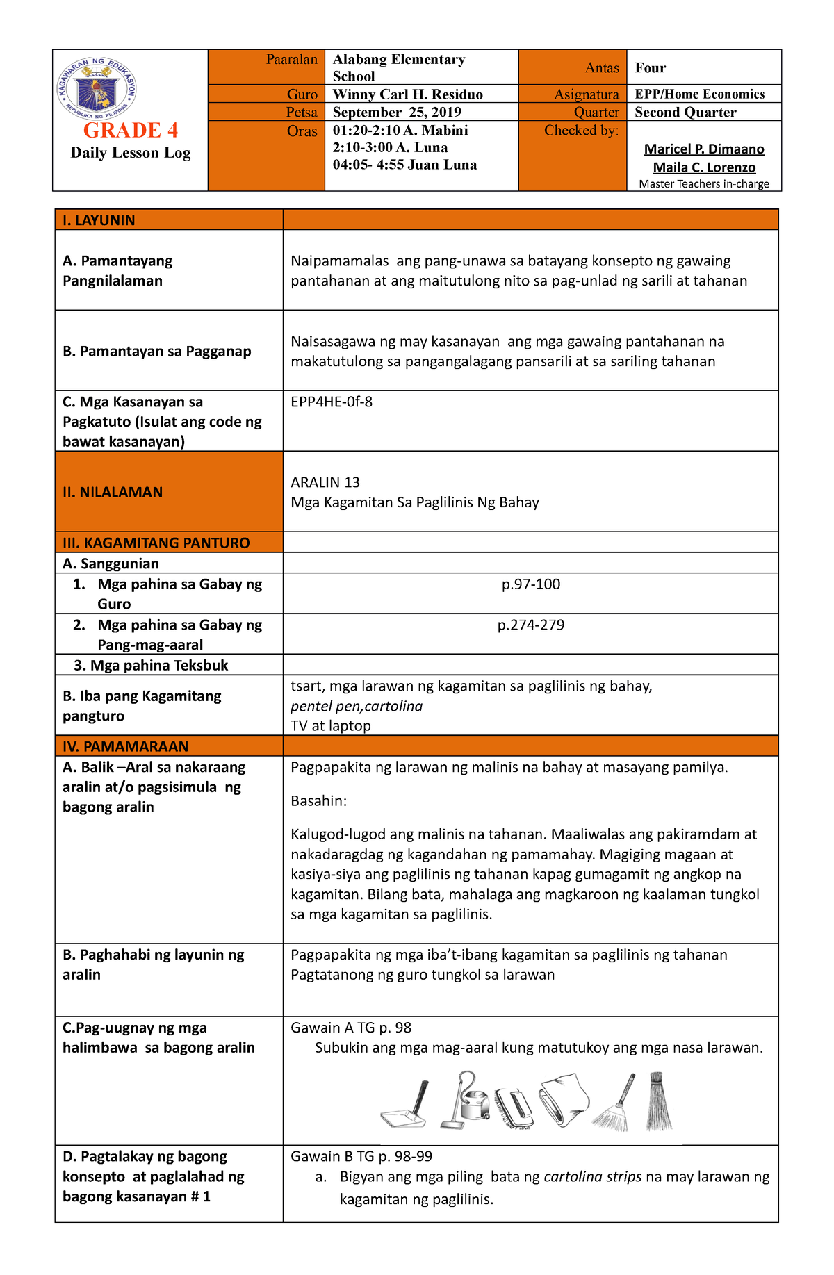 COT-home-economics - For Class Observation - GRADE 4 Daily Lesson Log ...