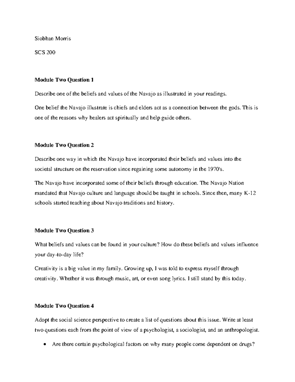 Mod. 2 Short Answers - Siobhan Morris SCS 200 Module Two Question 1 ...