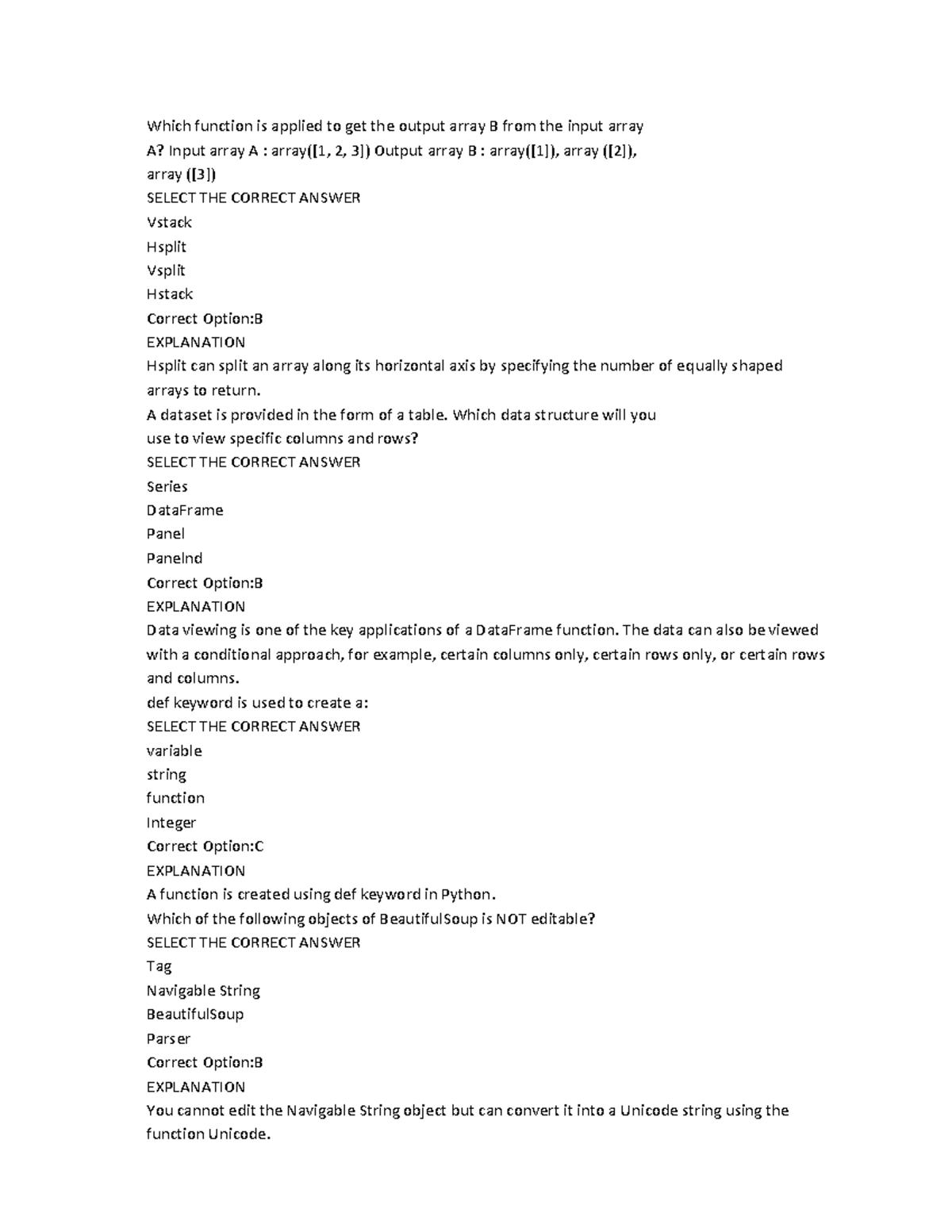 Python Test 7 with answer - Which function is applied to get the output ...