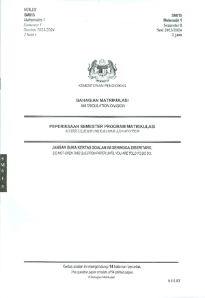 SM015 Topic 6 Tutorial ( Student) 2022 - Mathematics SM Topic 6 ...