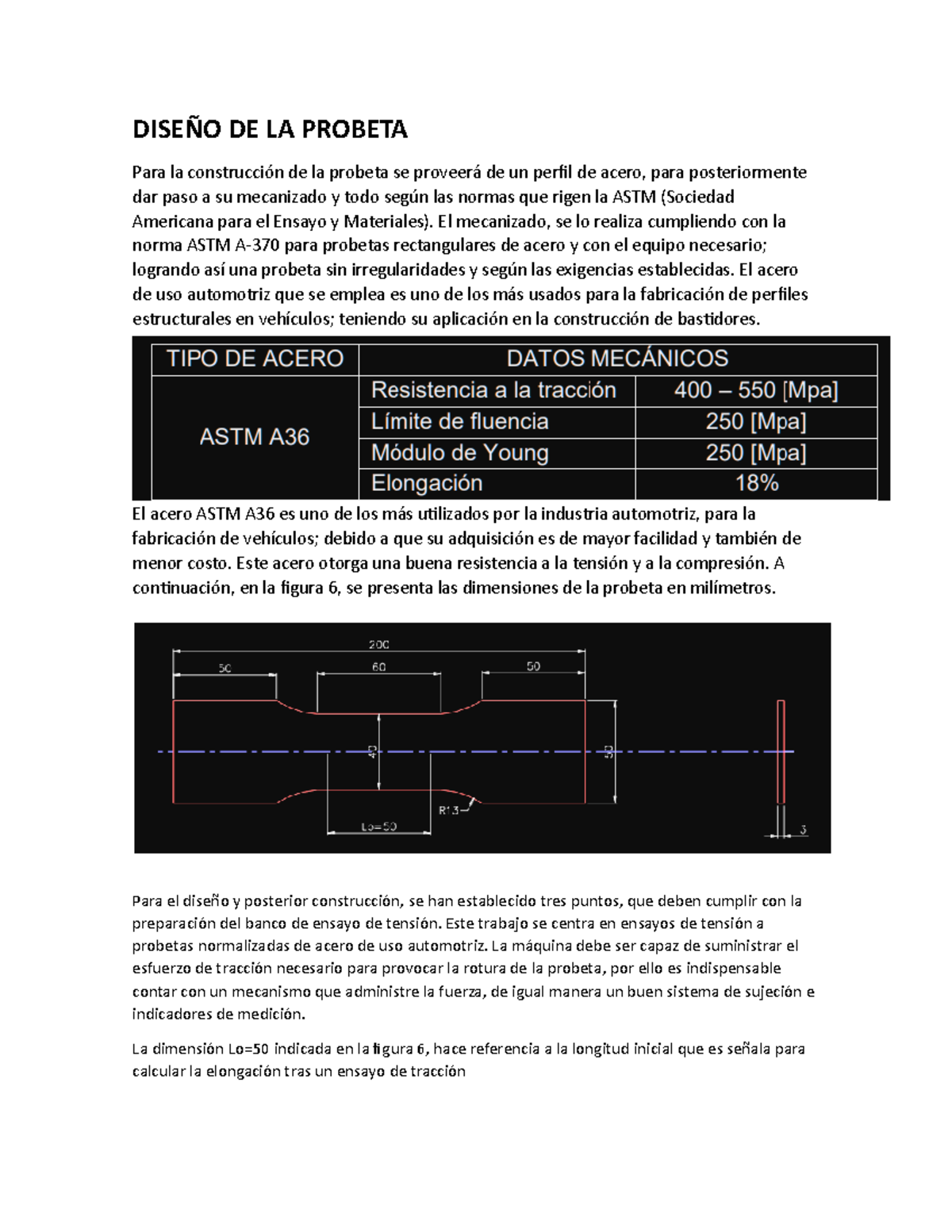 Diseño DE LA Probeta ASTM - DISEÑO DE LA PROBETA Para la construcción ...