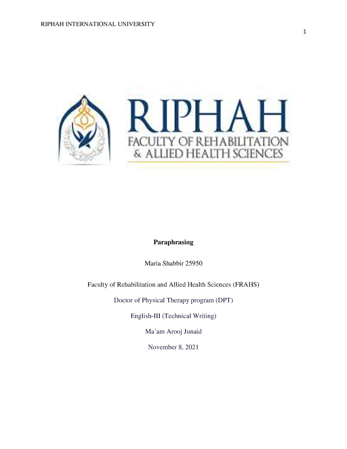 riphah international university thesis format