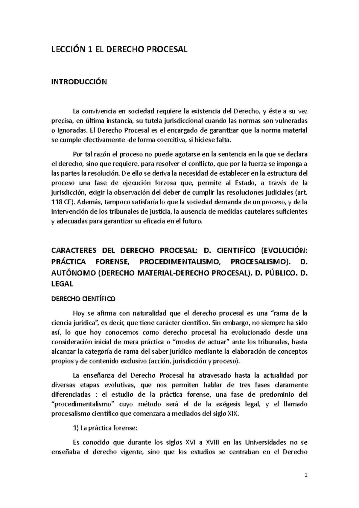 Lección 1 EL Derecho Procesal - LECCIÓN 1 EL DERECHO PROCESAL ...