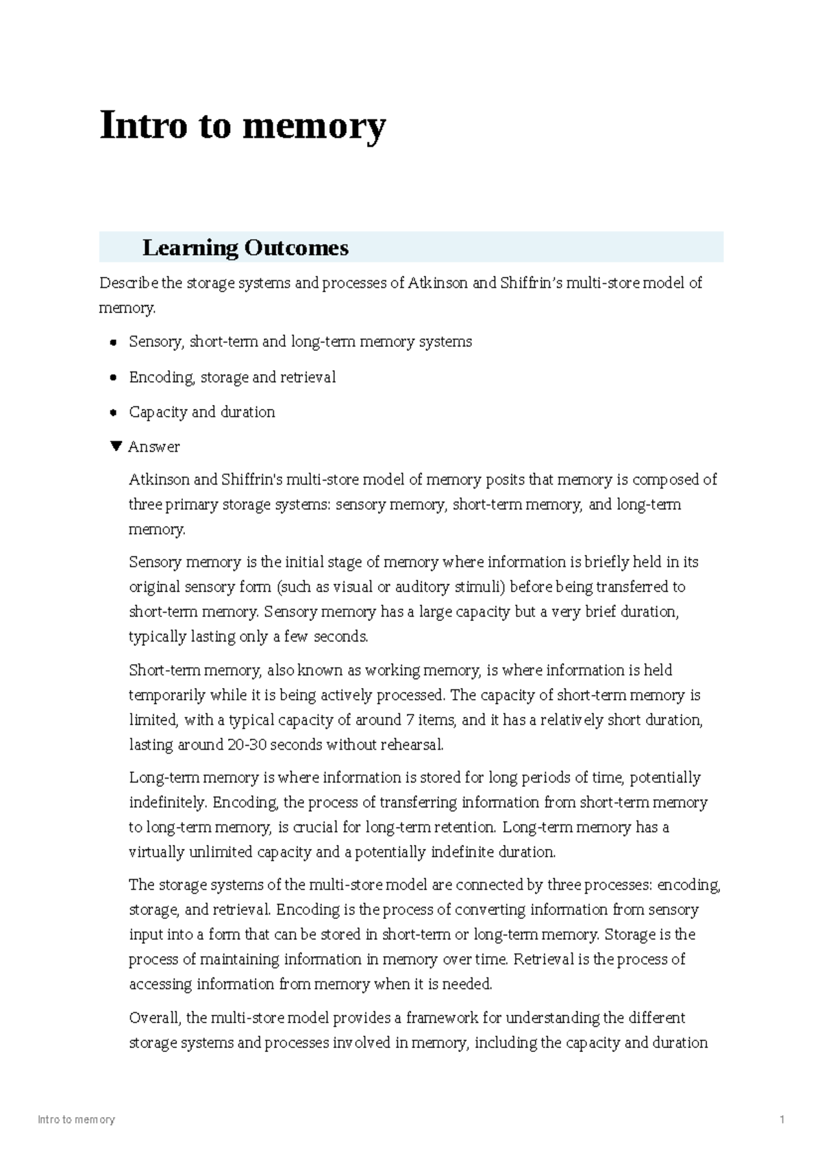 Intro to memory - Intro to memory 🌼 Learning Outcomes Describe the ...