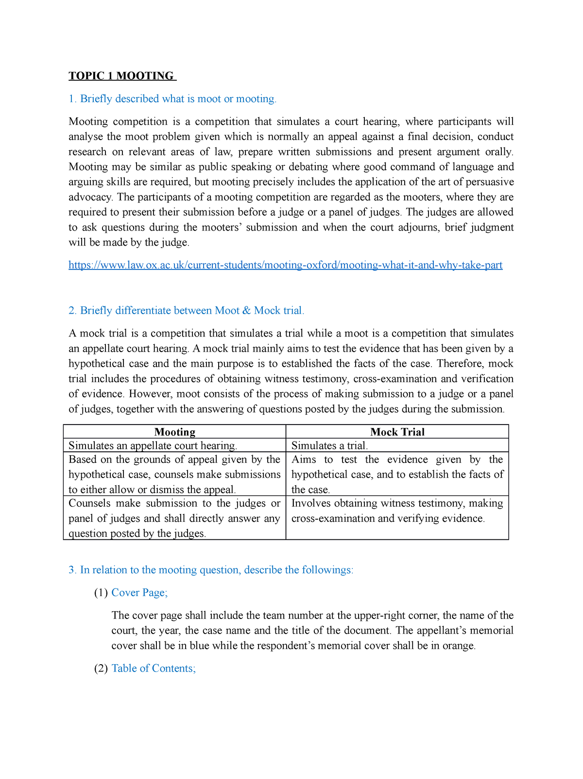 Chapter 1 Mooting - TOPIC 1 MOOTING Briefly Described What Is Moot Or ...