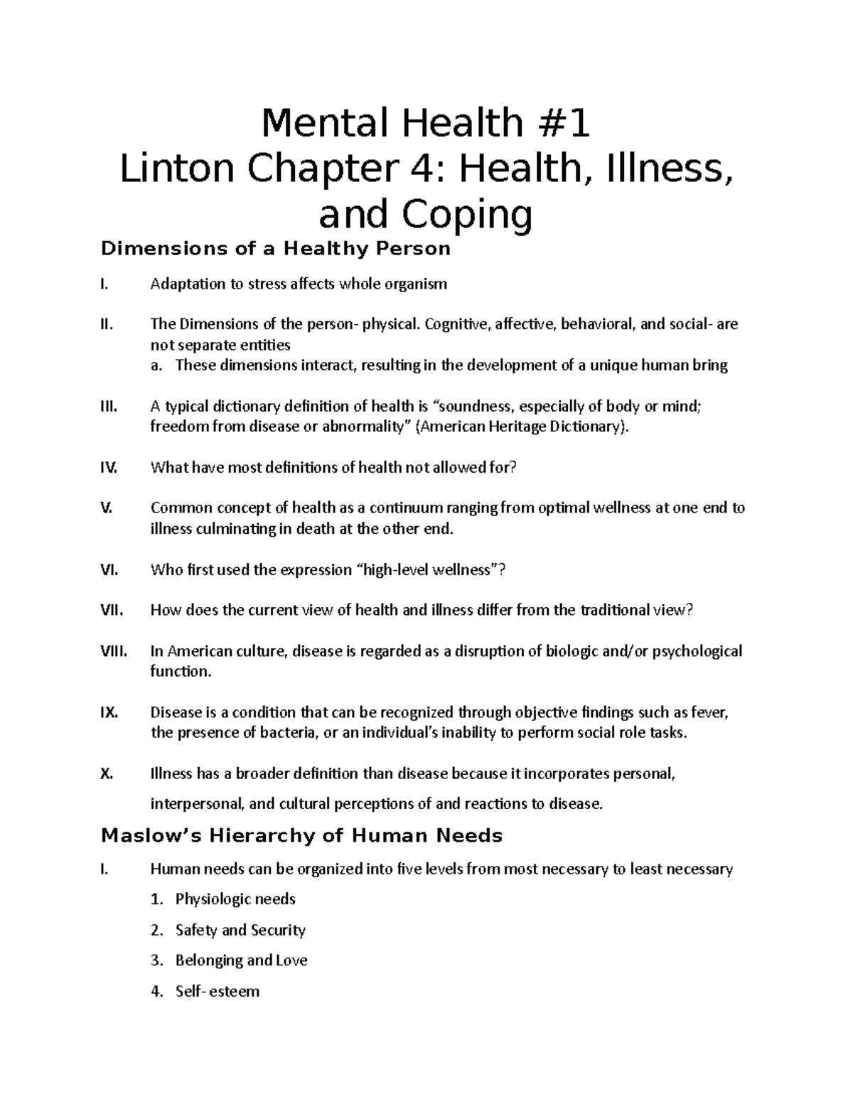 Cpt 4 mental - abcdfrfg - Mental Health Linton Chapter 4: Health, Illness, and Coping Dimensions ...