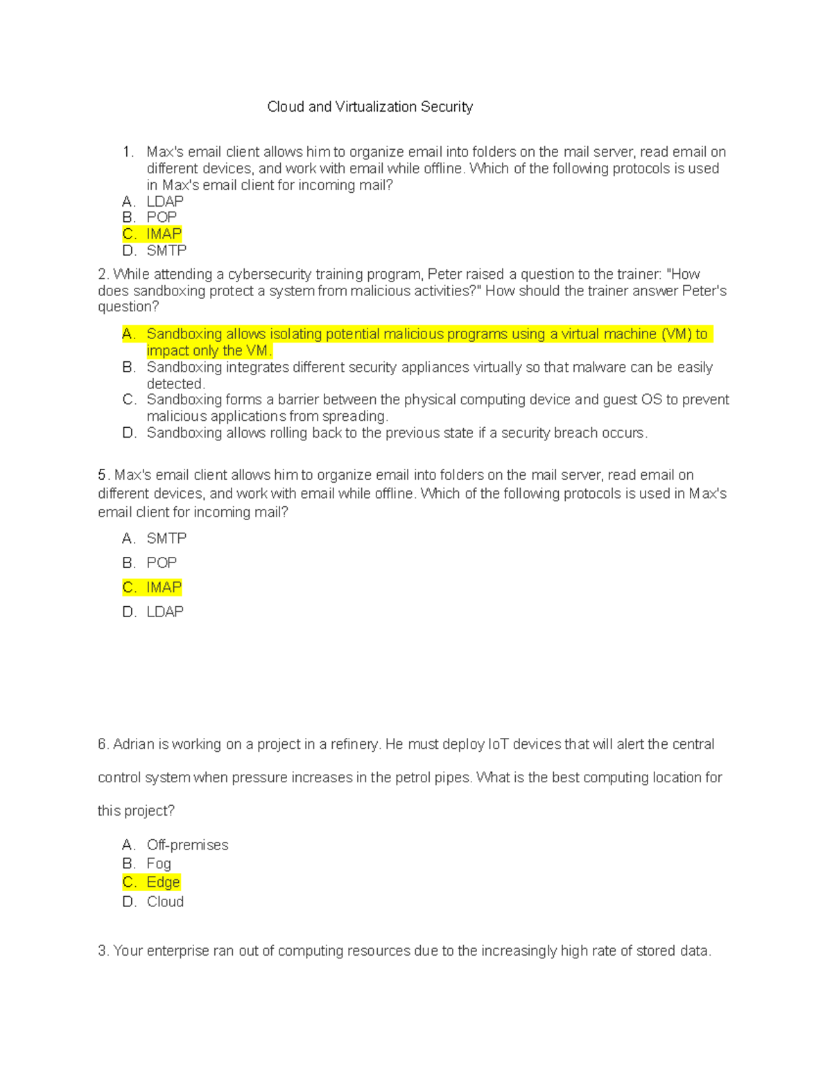 Chapter 10 practice questions cloud and virtualization security max s
