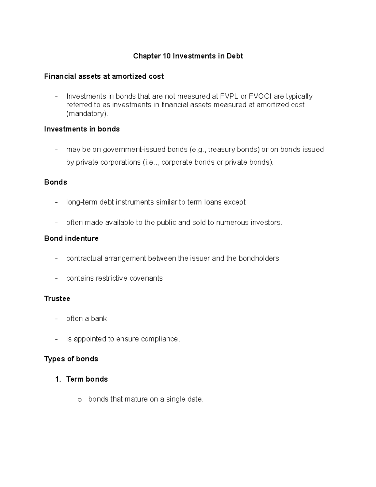 Chapter 10 Investments In Debt - Investments In Bonds May Be On ...